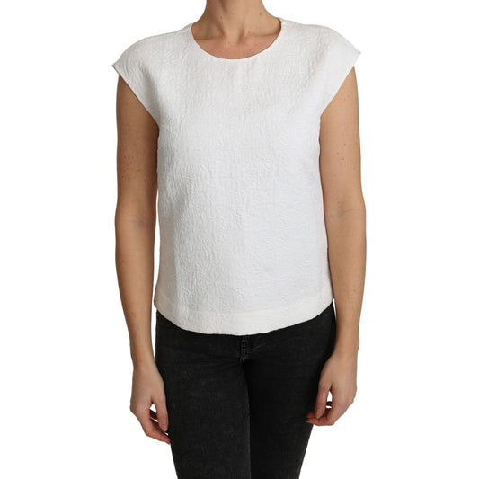 Dolce & Gabbana White Floral Brocade Blouse Cotton Top