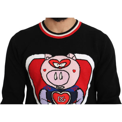 Dolce & Gabbana Black Cashmere Pig of the Year Pullover Sweater