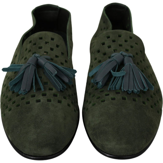 Dolce & Gabbana Elegant Green Suede Loafers for Men Dolce & Gabbana