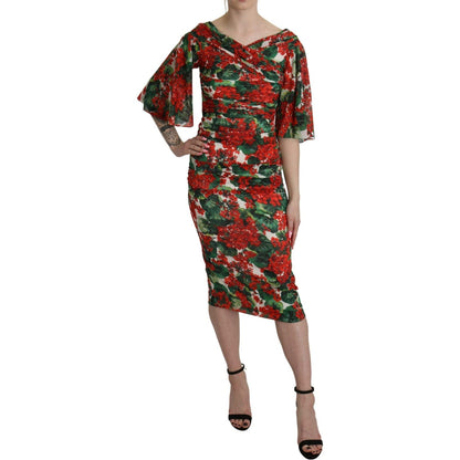 Dolce & Gabbana Red Floral Sheath Midi Silk Stretch Dress Dolce & Gabbana