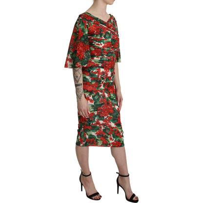 Dolce & Gabbana Red Floral Sheath Midi Silk Stretch Dress Dolce & Gabbana