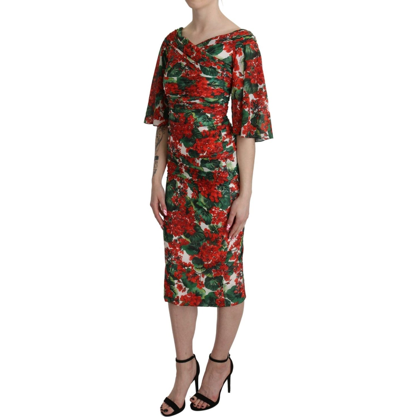 Dolce & Gabbana Red Floral Sheath Midi Silk Stretch Dress Dolce & Gabbana