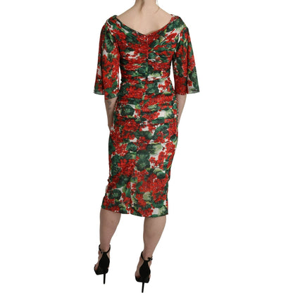 Dolce & Gabbana Red Floral Sheath Midi Silk Stretch Dress Dolce & Gabbana