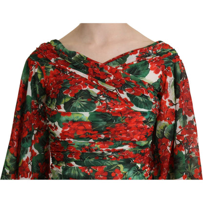 Dolce & Gabbana Red Floral Sheath Midi Silk Stretch Dress Dolce & Gabbana