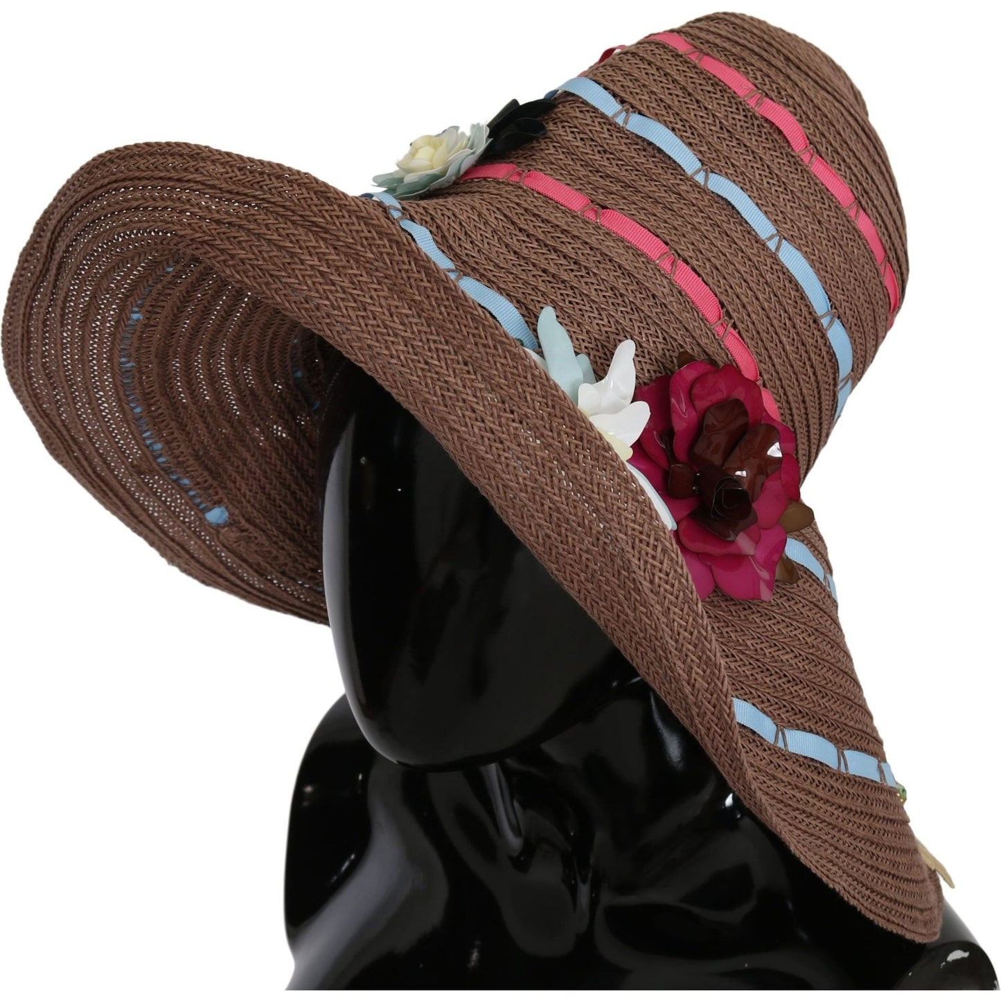 Dolce & Gabbana Brown Floral Wide Brim Straw Floppy Cap Hat Dolce & Gabbana