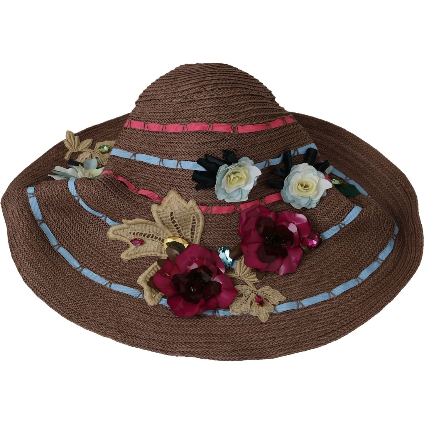 Dolce & Gabbana Brown Floral Wide Brim Straw Floppy Cap Hat Dolce & Gabbana