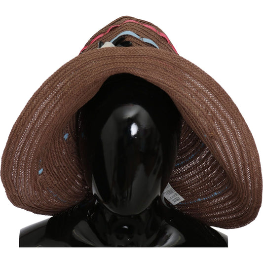 Dolce & Gabbana Brown Floral Wide Brim Straw Floppy Cap Hat Dolce & Gabbana