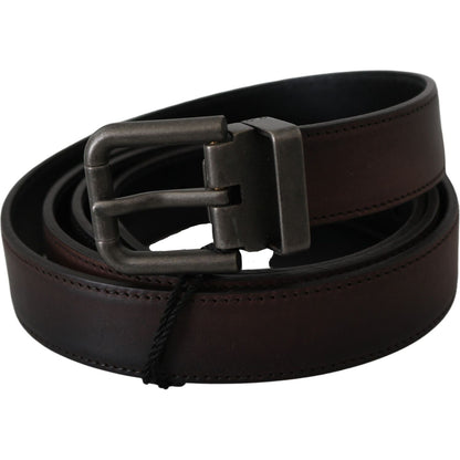 Dolce & Gabbana Solid Brown Leather Gray Buckle Belt Belt