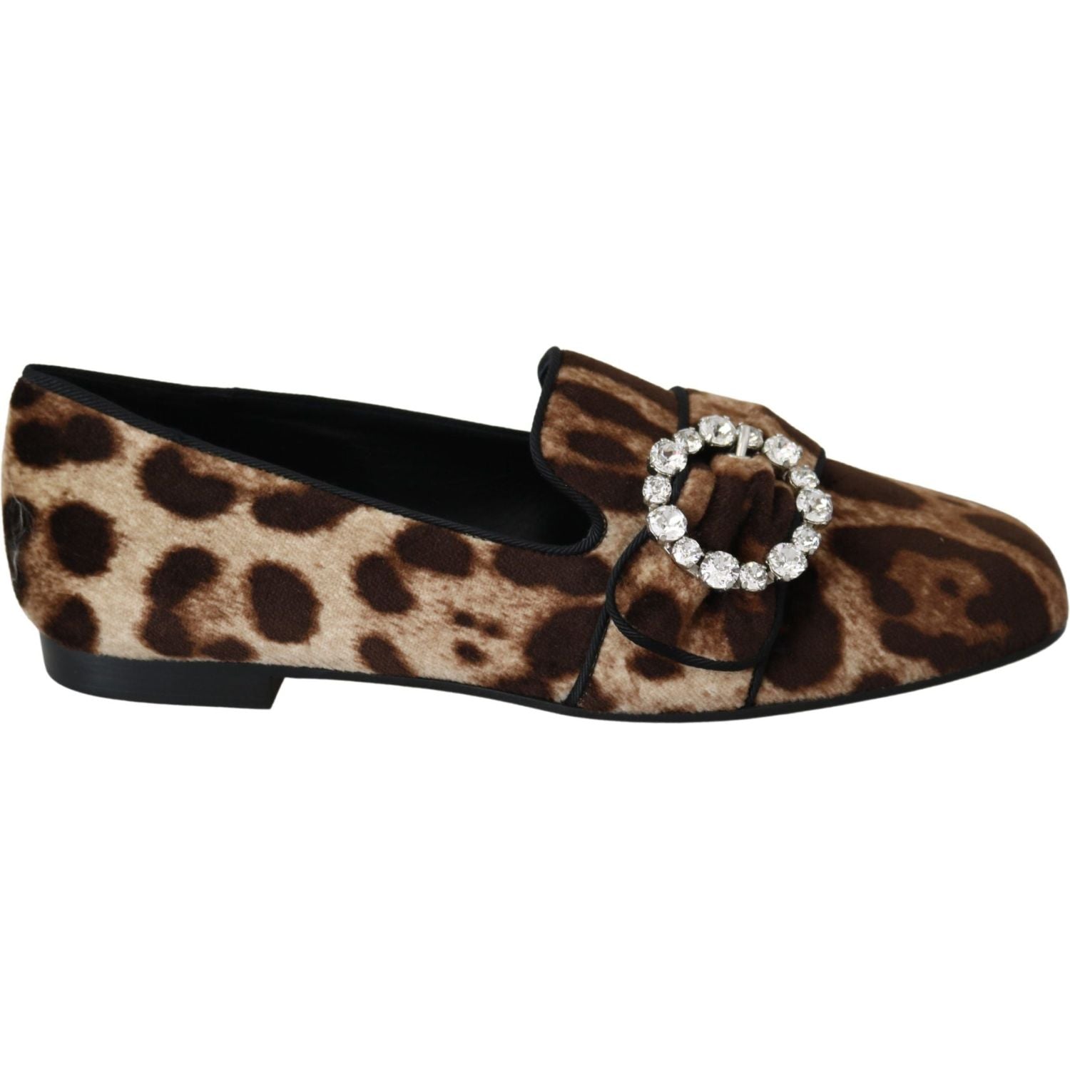 Dolce & Gabbana Brown Leopard Print Crystals Loafers Flats Shoes