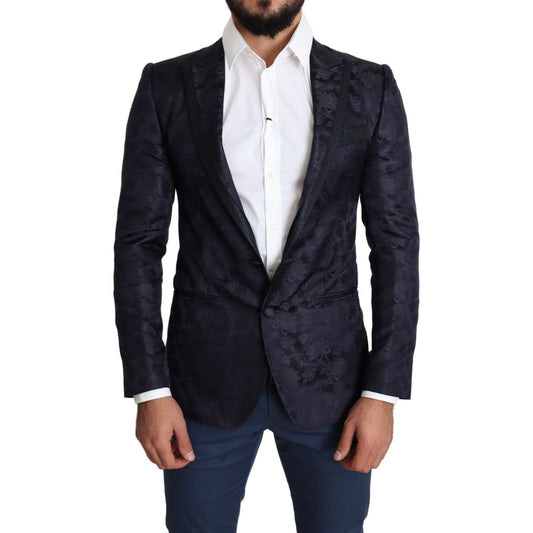 Dolce & Gabbana Blue Floral Jacquard Silk Coat MARTINI Blazer 1728,67345645728,Blazers - Men - Clothing,Blazers - Suits & Blazers - Clothing,Blue,Clothing,Dolce & Gabbana,IT44 | XS,Material: 93% Silk 5% Acetate 2% Wool,Men,Men - Clothing,New with tags,Sui