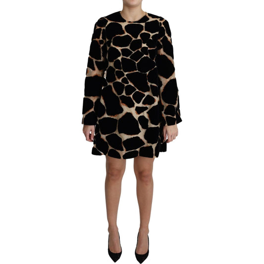 Dolce & Gabbana Black Giraffe Print Shift Mini Dress