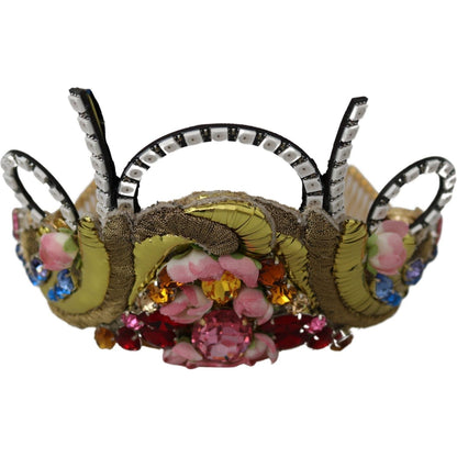 Dolce & Gabbana Gold Brass Floral Crystals LED Lights Crown Tiara Diadem Diadem