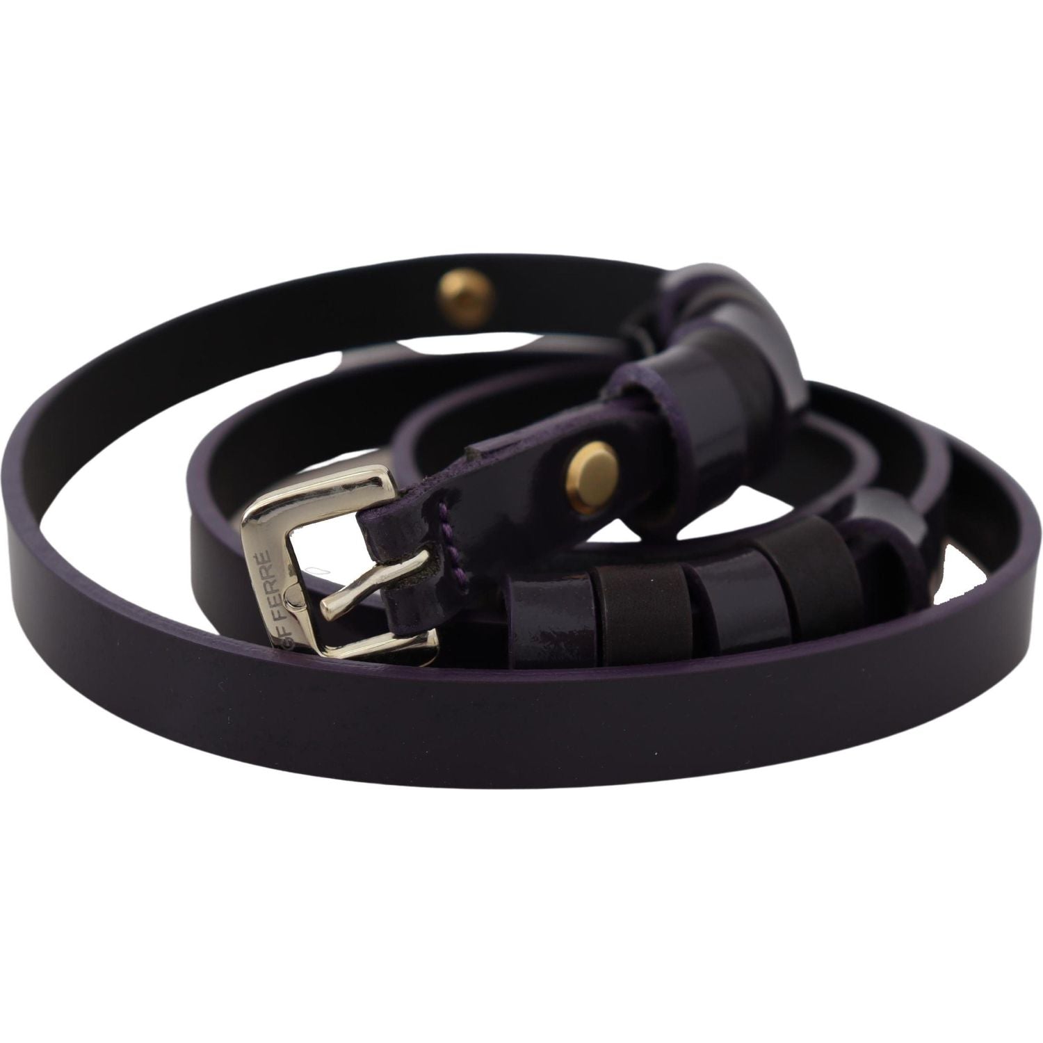 GF Ferre Black Leather Thin Gold Metal Chrome Buckle Belt
