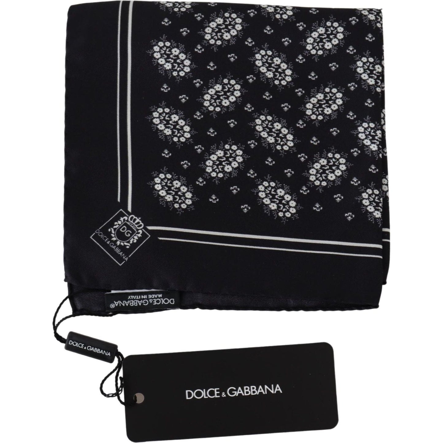 Dolce & Gabbana Black Patterned Square Scarf Silk Handkerchief Dolce & Gabbana