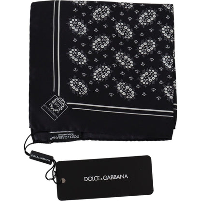 Dolce & Gabbana Black Patterned Square Scarf Silk Handkerchief Dolce & Gabbana