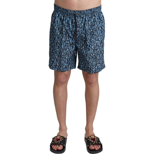 Dolce & Gabbana Blue Patterned Print Beachwear Shorts Swimwear 1728,67345645728,Blue,Clothing,Dolce & Gabbana,IT4 | S,Material: 100% Polyester,Men,Men - Clothing,New with tags,Swim Shorts - Swimwear - Clothing,Swimwear - Clothing,Swimwear - Men - Clothing