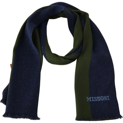Missoni Green Striped Wool Unisex Neck Wrap Shawl Blue Missoni