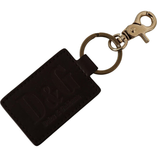 Dolce & Gabbana Brown Leather Logo Metal Ring Hook Keychain Dolce & Gabbana