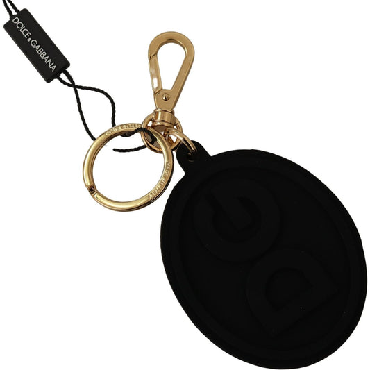 Dolce & Gabbana Black Rubber DG Logo Gold Brass Metal Keyring Keychain 1728,67345645728,Accessories,Black,Dolce & Gabbana,Keychains - Men - Accessories,Keychains - Other Accessories - Accessories,Material: Brass,Men,Men - Accessories,New with tags,Other A