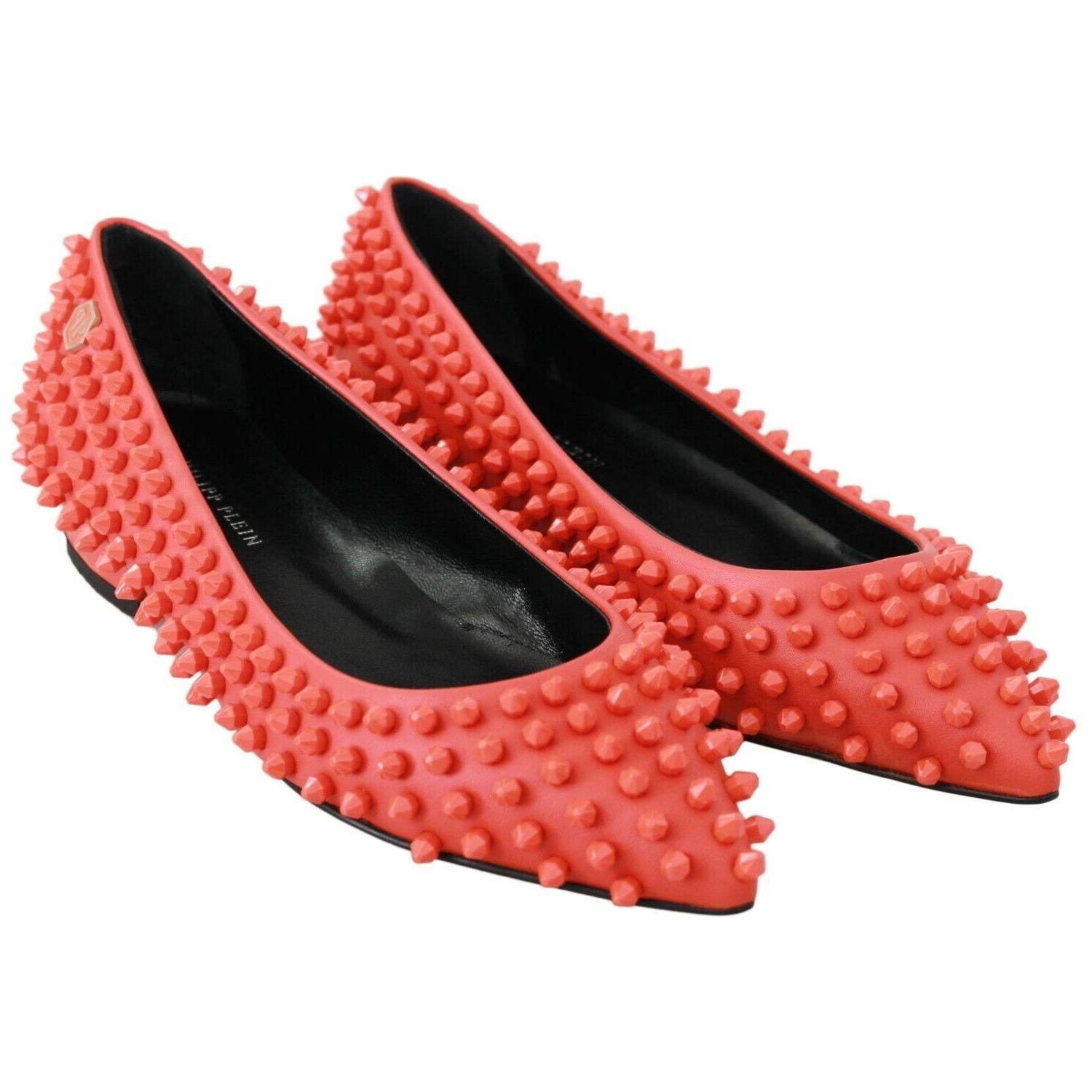Philipp Plein Orange Leather Ballerina WHAT I DO Flats Shoes