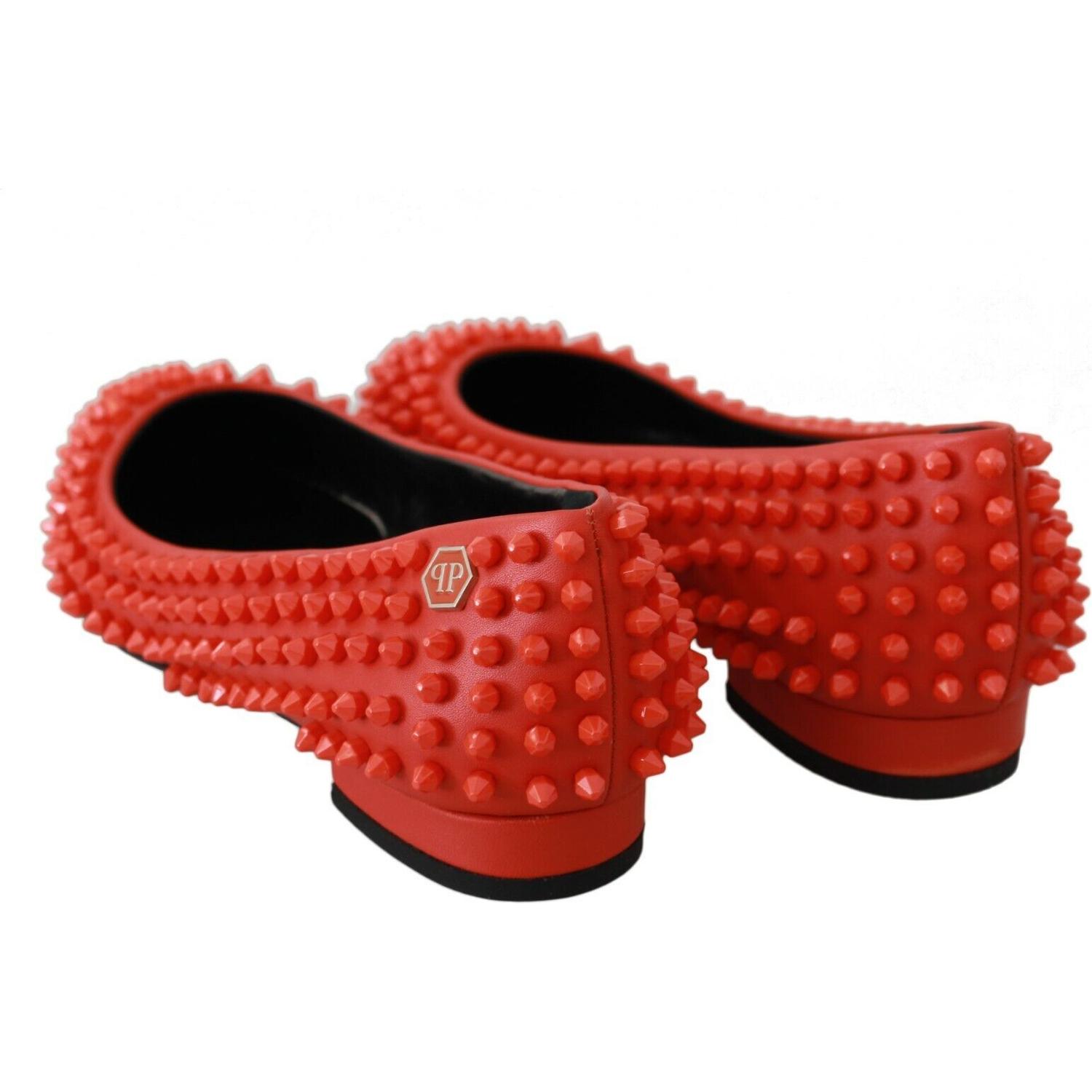 Philipp Plein Orange Leather Ballerina WHAT I DO Flats Shoes