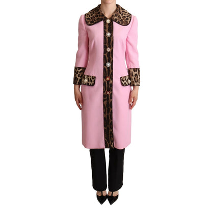 Dolce & Gabbana Pink Leopard Wool Trenchcoat Jacket 1728,67345645728,Clothing,Dolce & Gabbana,IT38|XS,Jackets & Coats - Clothing,Jackets & Coats - Women - Clothing,Material: 85% Wool 13% Cotton 2% Elastane,New with tags,Pink,Trench Coats - Jackets & Coats