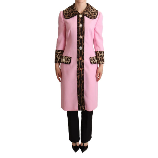 Dolce & Gabbana Pink Leopard Wool Trenchcoat Jacket 1728,67345645728,Clothing,Dolce & Gabbana,IT38|XS,Jackets & Coats - Clothing,Jackets & Coats - Women - Clothing,Material: 85% Wool 13% Cotton 2% Elastane,New with tags,Pink,Trench Coats - Jackets & Coats