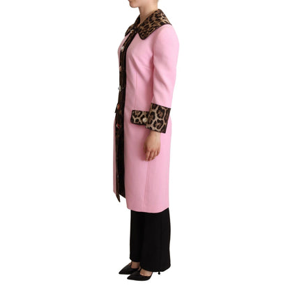 Dolce & Gabbana Pink Leopard Wool Trenchcoat Jacket 1728,67345645728,Clothing,Dolce & Gabbana,IT38|XS,Jackets & Coats - Clothing,Jackets & Coats - Women - Clothing,Material: 85% Wool 13% Cotton 2% Elastane,New with tags,Pink,Trench Coats - Jackets & Coats