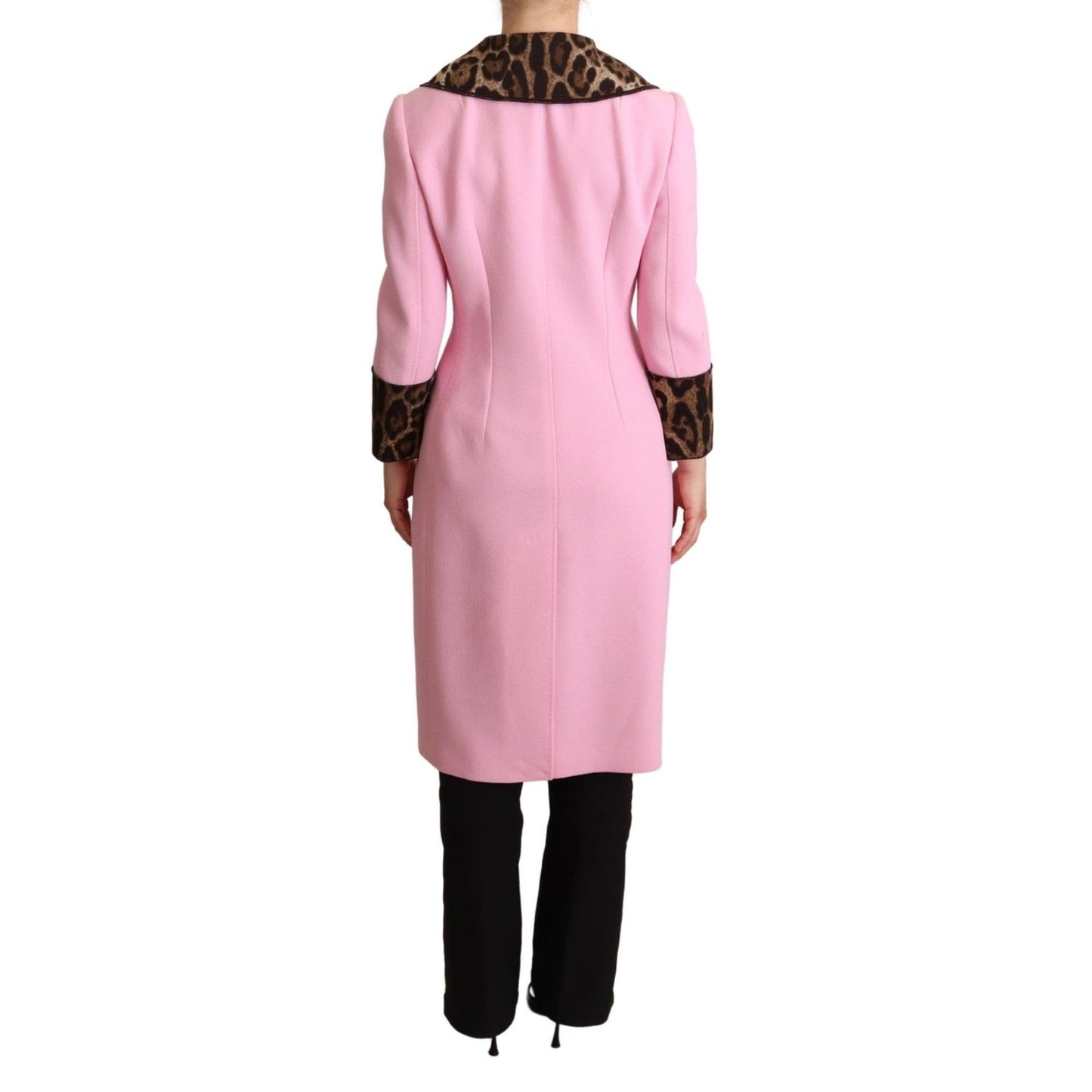 Dolce & Gabbana Pink Leopard Wool Trenchcoat Jacket 1728,67345645728,Clothing,Dolce & Gabbana,IT38|XS,Jackets & Coats - Clothing,Jackets & Coats - Women - Clothing,Material: 85% Wool 13% Cotton 2% Elastane,New with tags,Pink,Trench Coats - Jackets & Coats
