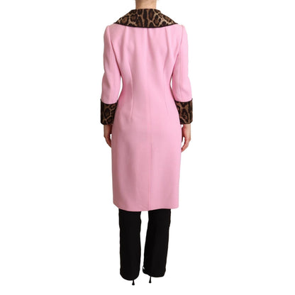 Dolce & Gabbana Pink Leopard Wool Trenchcoat Jacket 1728,67345645728,Clothing,Dolce & Gabbana,IT38|XS,Jackets & Coats - Clothing,Jackets & Coats - Women - Clothing,Material: 85% Wool 13% Cotton 2% Elastane,New with tags,Pink,Trench Coats - Jackets & Coats