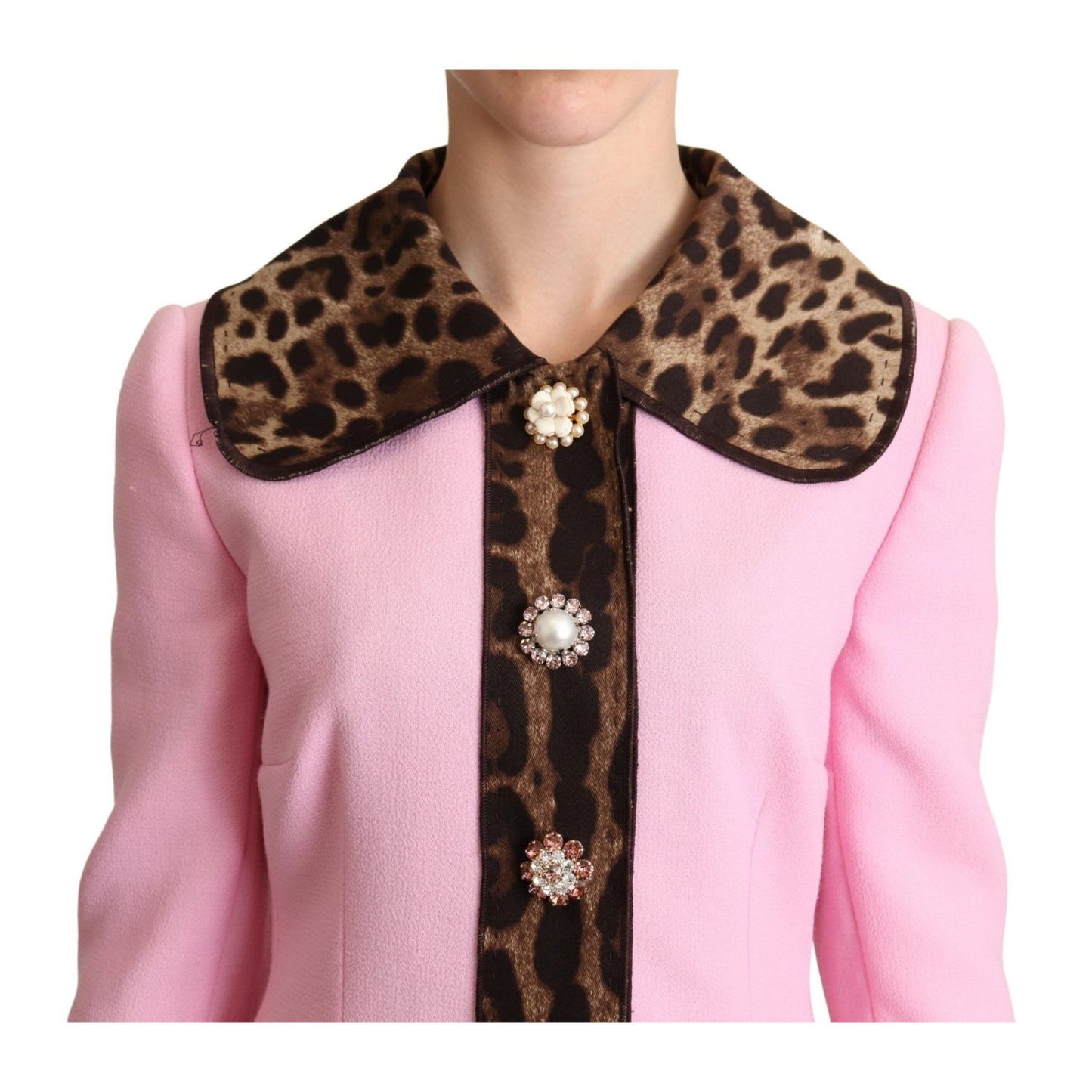 Dolce & Gabbana Pink Leopard Wool Trenchcoat Jacket 1728,67345645728,Clothing,Dolce & Gabbana,IT38|XS,Jackets & Coats - Clothing,Jackets & Coats - Women - Clothing,Material: 85% Wool 13% Cotton 2% Elastane,New with tags,Pink,Trench Coats - Jackets & Coats