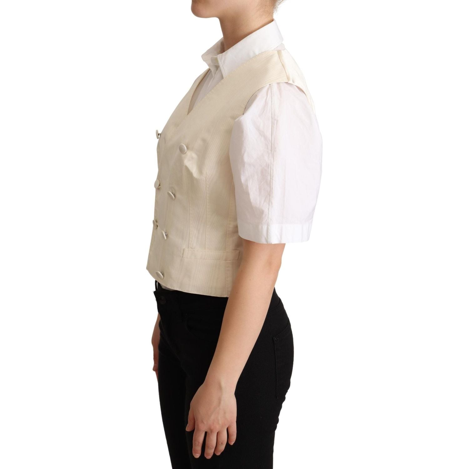 Dolce & Gabbana Beige Silk Sleeveless Waistcoat Vest