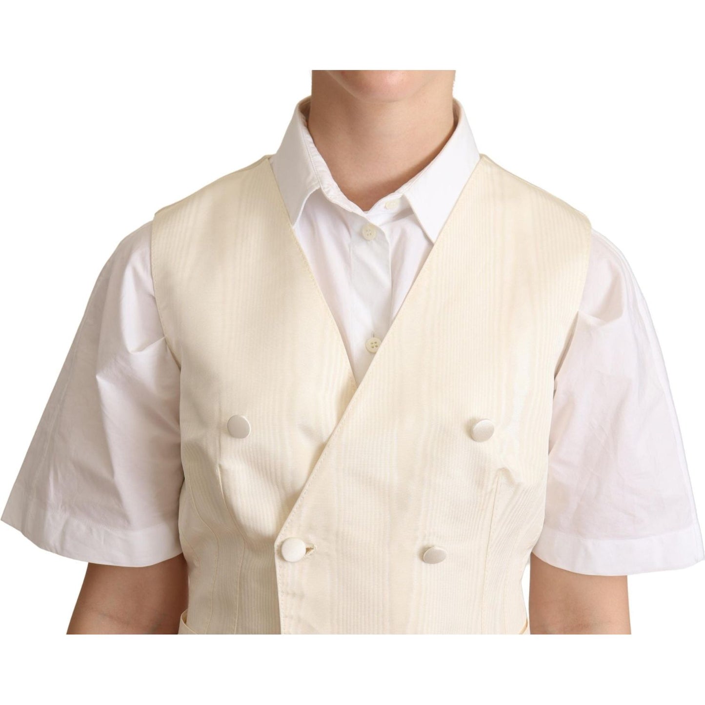 Dolce & Gabbana Beige Silk Sleeveless Waistcoat Vest