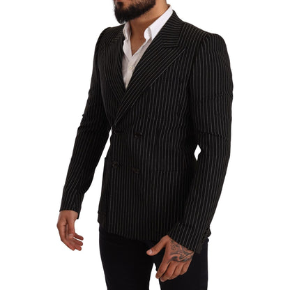 Dolce & Gabbana Black White Striped Slim Fit Coat Blazer Dolce & Gabbana