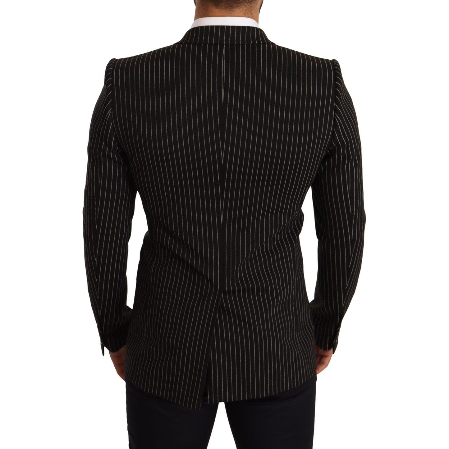Dolce & Gabbana Black White Striped Slim Fit Coat Blazer Dolce & Gabbana