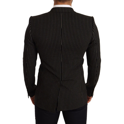 Dolce & Gabbana Black White Striped Slim Fit Coat Blazer Dolce & Gabbana