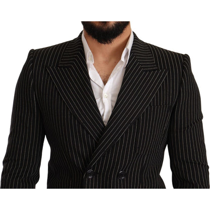 Dolce & Gabbana Black White Striped Slim Fit Coat Blazer Dolce & Gabbana