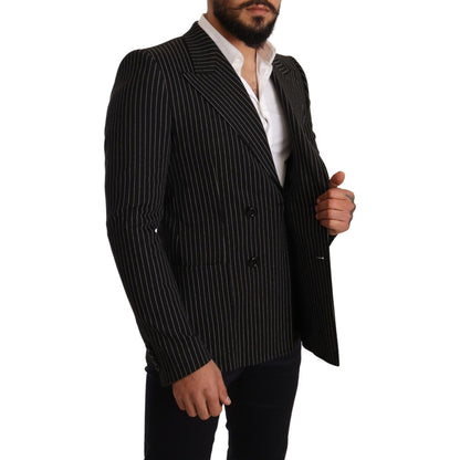 Dolce & Gabbana Black White Striped Slim Fit Coat Blazer Dolce & Gabbana