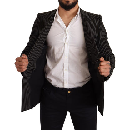 Dolce & Gabbana Black White Striped Slim Fit Coat Blazer Dolce & Gabbana