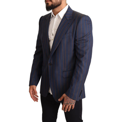 Dolce & Gabbana Blue Striped Wool Slim Fit Blazer Jacket