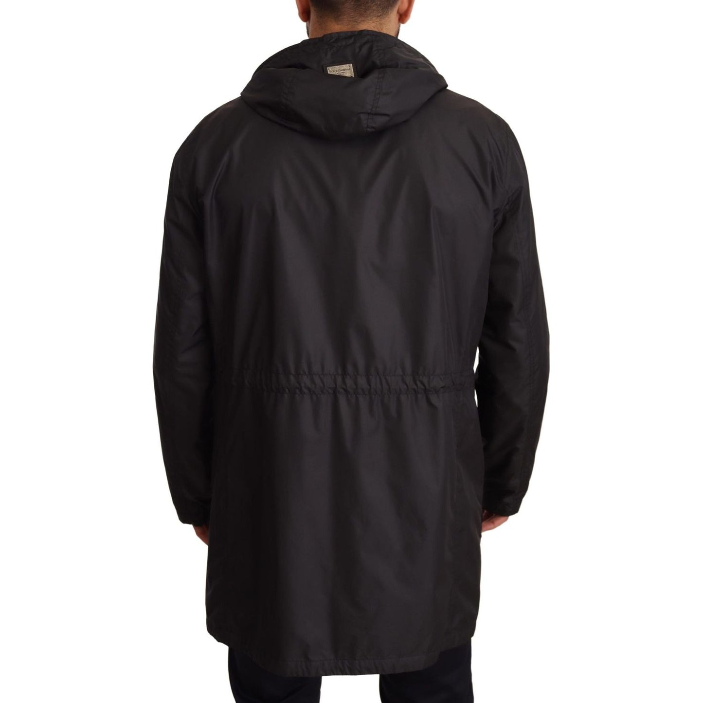 Dolce & Gabbana Black Hooded Mens Trench Coat Jacket