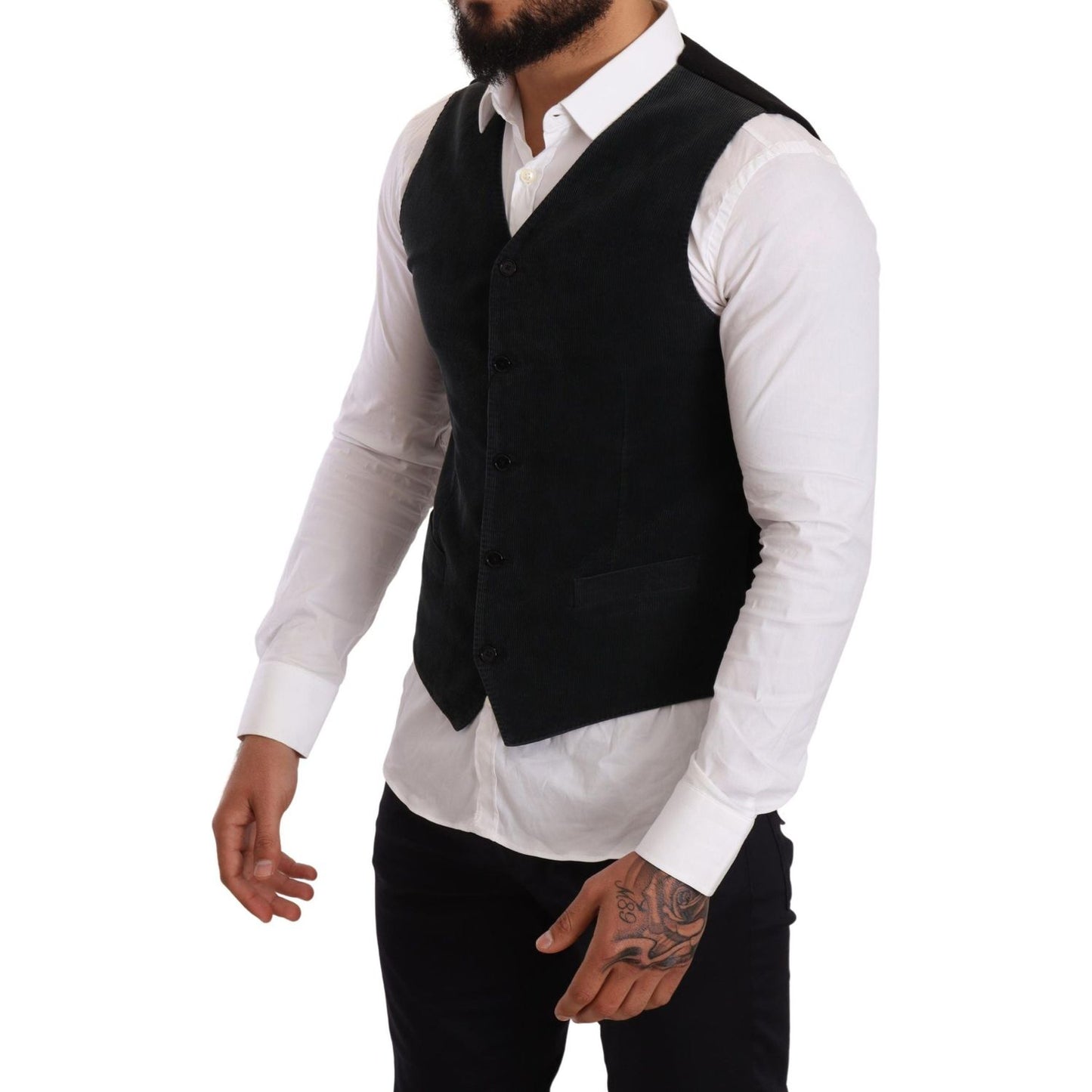 Dolce & Gabbana Black Cotton Single Breasted Waistcoat Dolce & Gabbana