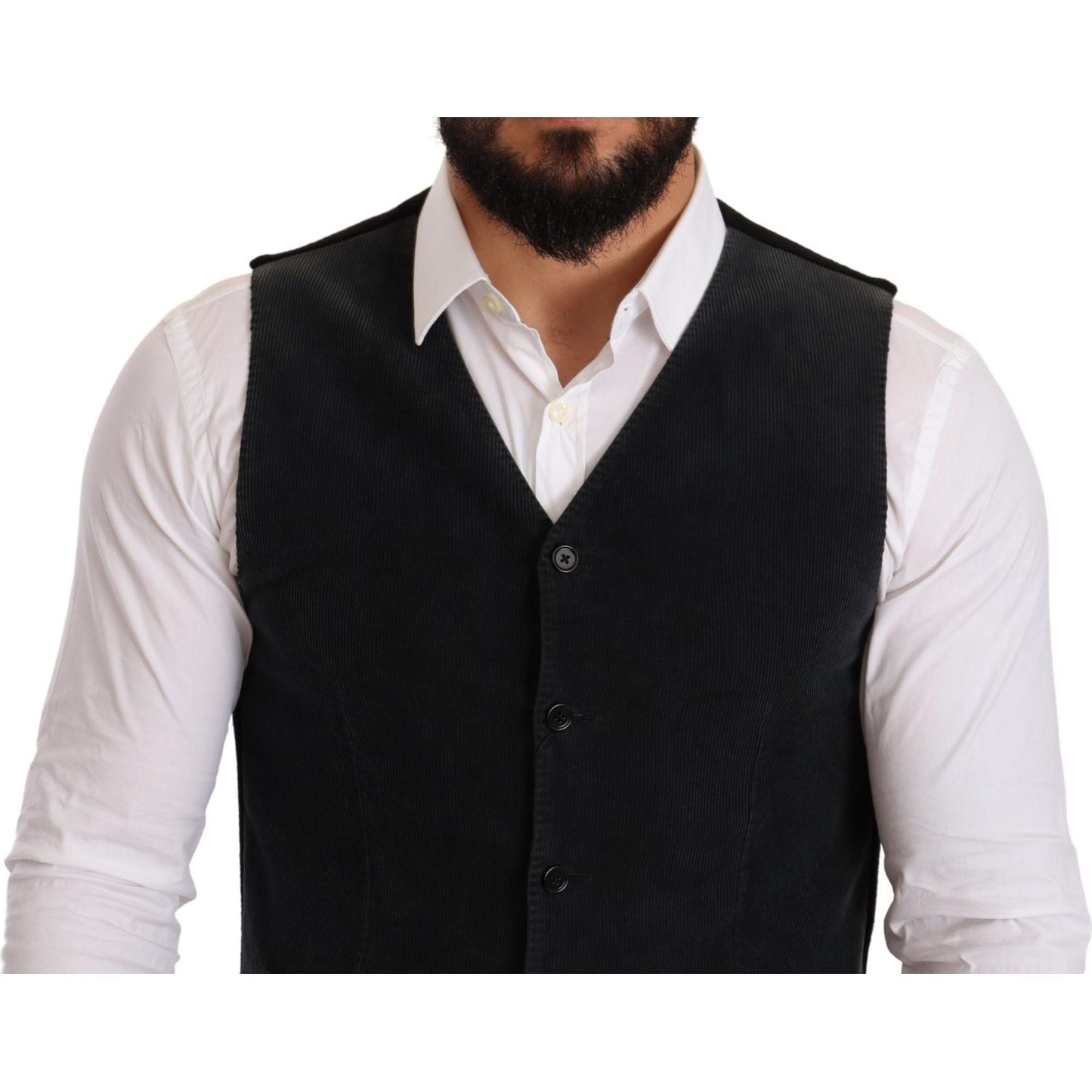 Dolce & Gabbana Black Cotton Single Breasted Waistcoat Dolce & Gabbana