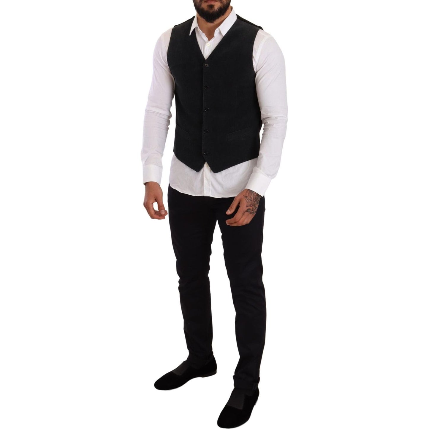 Dolce & Gabbana Black Cotton Single Breasted Waistcoat Dolce & Gabbana