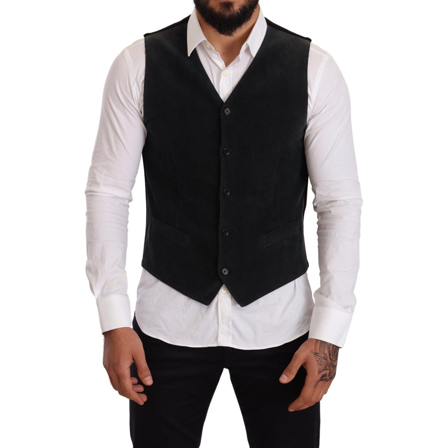 Dolce & Gabbana Black Cotton Single Breasted Waistcoat Dolce & Gabbana