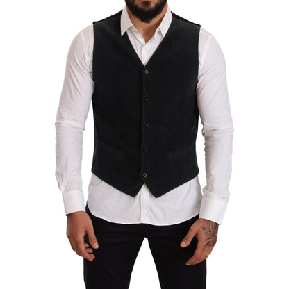 Dolce & Gabbana Black Cotton Single Breasted Waistcoat Dolce & Gabbana