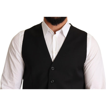 Dolce & Gabbana Black Wool Formal Waistcoat Dress