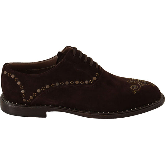 Dolce & Gabbana Elegant Brown Suede Studded Derby Shoes Dress Shoes Dolce & Gabbana