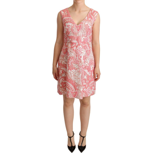 Dolce & Gabbana Pink Floral Jacquard Pleated Sheath Dress WOMAN DRESSES