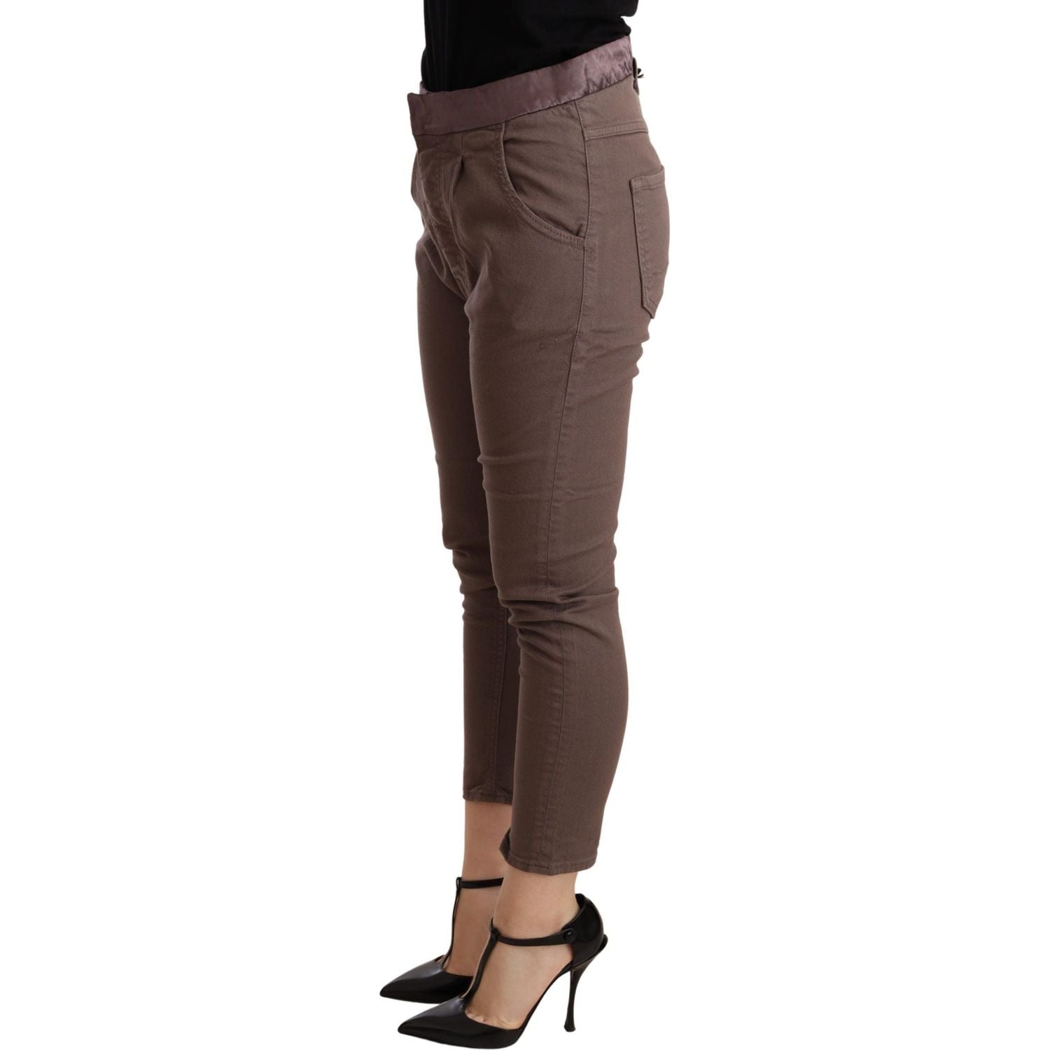 CYCLE Brown Mid Waist Cropped Skinny Stretch Trouser